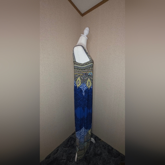 Ladies Maxi Shift Sun Dress Royal Blue Teal Black Paisley - Picture 3 of 8